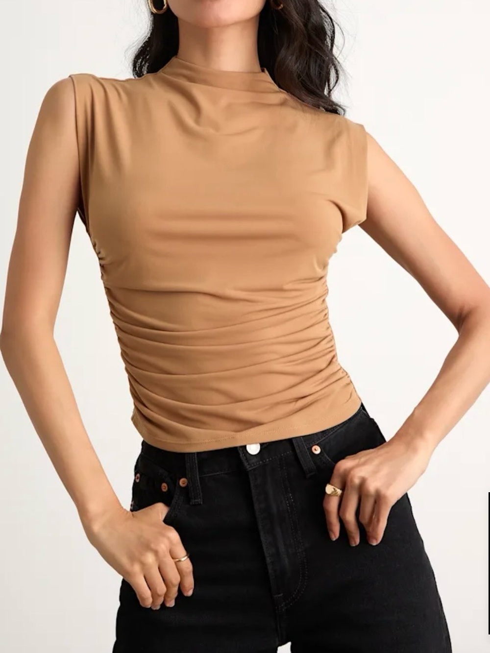 LULUS Black Ruched Sleeveless Top